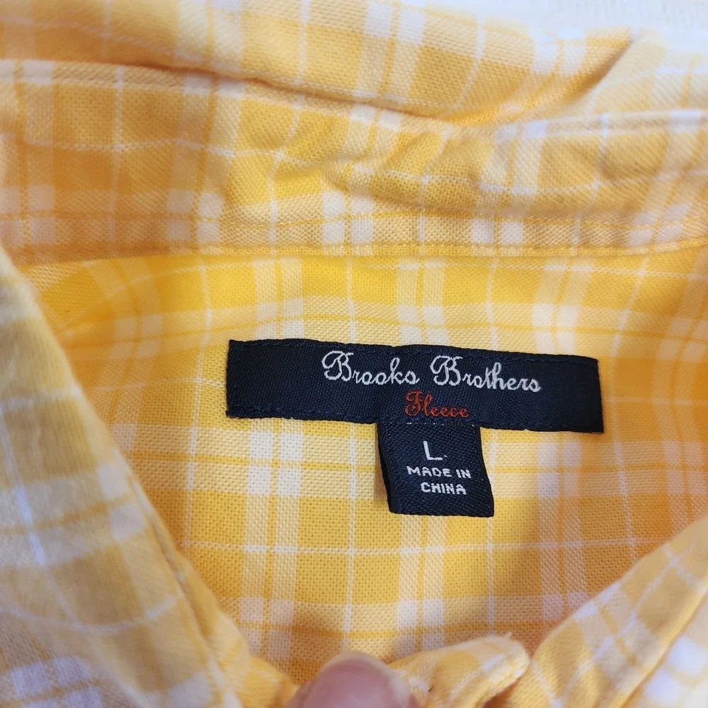 Brooks Brothers Fleece Boys Yellow White Plaid Button Down Shirt Size L Long Slv